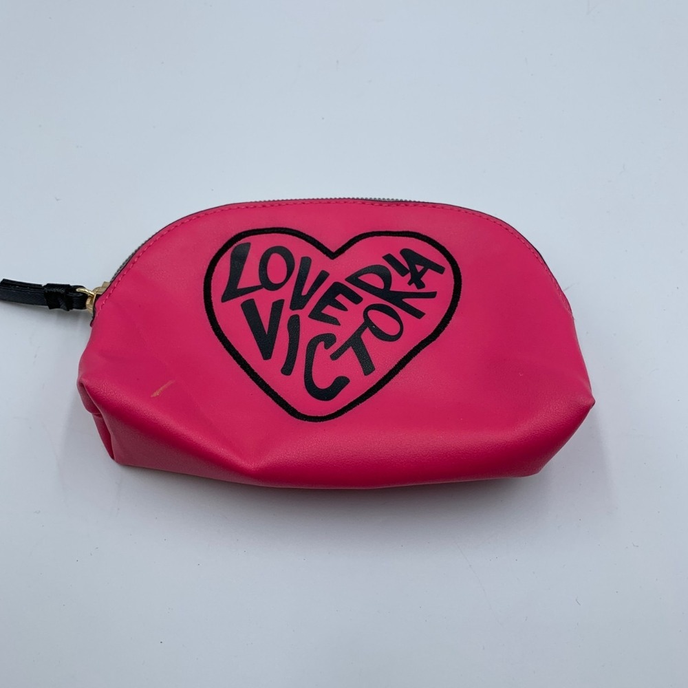 Victoria's Secret Love Victoria Beauty Makeup Bag Womens Pink Black Leather